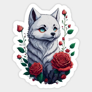 White Foxy Among the Roses Sticker